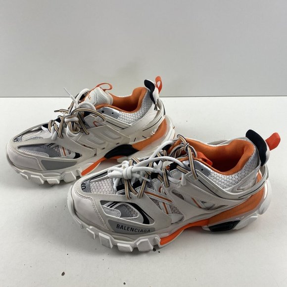 Balenciaga TRACK White/Orange Leather/Mesh Lace Up Low TopMen's